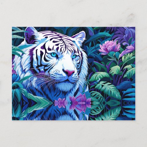 White Tiger in purple flowers  Postcard