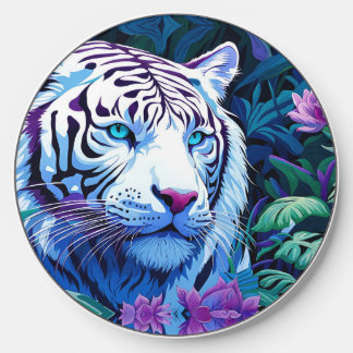 White Tiger in purple flowers Wireless Charger