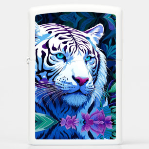 White Tiger in purple flowers Zippo Lighter