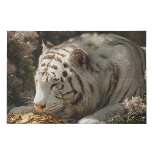 White Tiger in the Golden Garden – Elegant Fantasy Faux Canvas Print