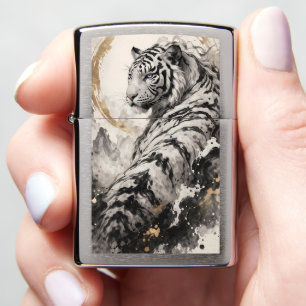 White Tiger Ink Art Guardian Spirit Mountain Scene Zippo Lighter