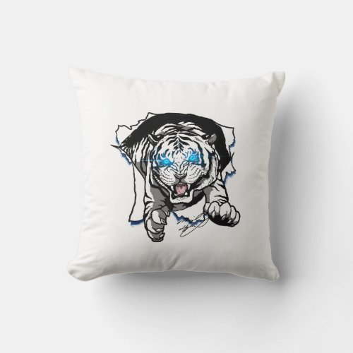 White Tiger jumping out Throw Pillow