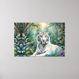 White Tiger Jungle Flora Canvas Print