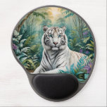 White Tiger Jungle Flora Gel Mouse Pad<br><div class="desc">Whit tiger with blue eyes and golden stripess in a blue green rainforest jungle watercolor 

AI art created by minx267</div>