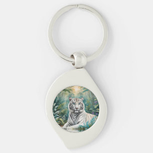 White Tiger Jungle Flora Keychain