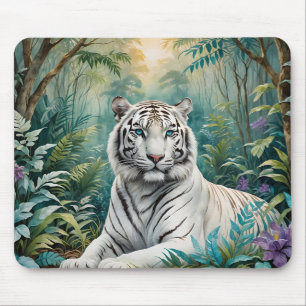 White Tiger Jungle Flora Mouse Pad