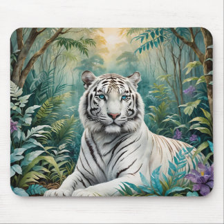 White Tiger Jungle Flora Mouse Pad