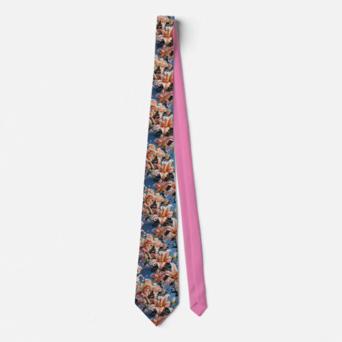 White Tiger Lilies On A Sky Blue Background Neck Tie