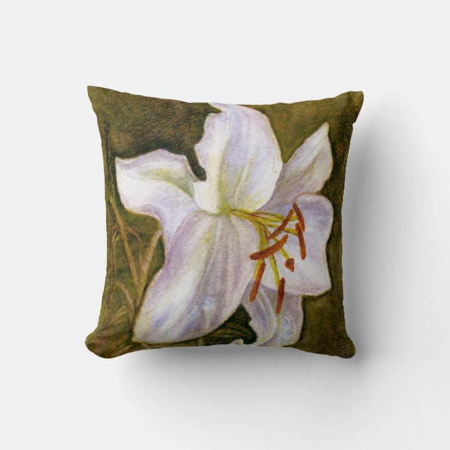 White Tiger Lily Blossom Throw Pillow (Front)