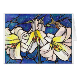 White Tiger Lily Flowers Stained Glass Design Art Cards