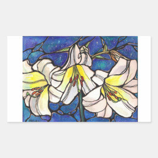 White Tiger Lily Flowers Stained Glass Design Art Rectangular Sticker