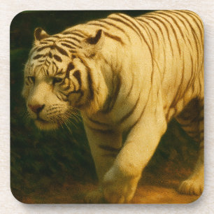 White Tiger Majesty – Stylized Wildlife Art Print Beverage Coaster