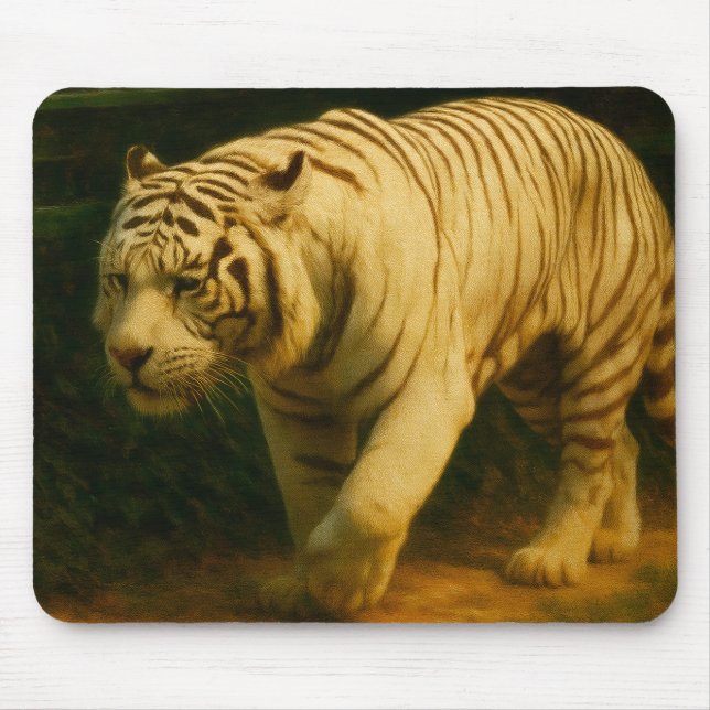 White Tiger Majesty – Stylized Wildlife Art Print Mouse Pad (Front)