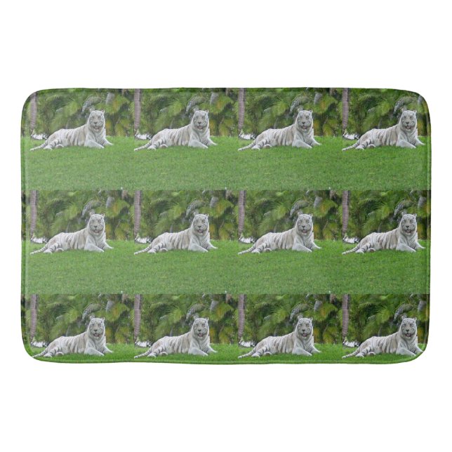 White Tiger Meadow Tile Repeat Bathroom Mat (Front)