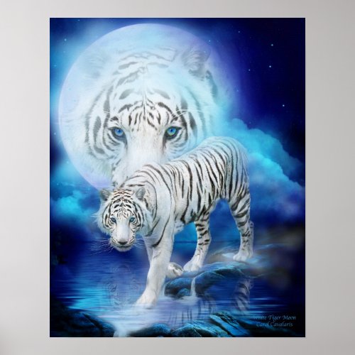 White Tiger Moon Art PosterPrint Poster