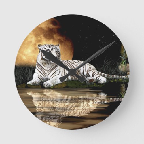 White Tiger  Moon Big Cat Animal_Lover Wall Clock