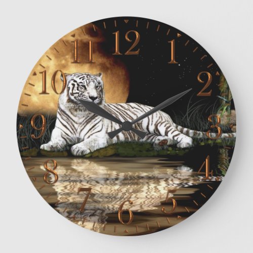White Tiger  Moon Big Cat Animal_Lover Wall Clock