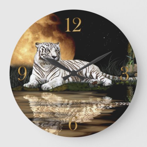 White Tiger  Moon Big Cat Animal_Lover Wall Clock