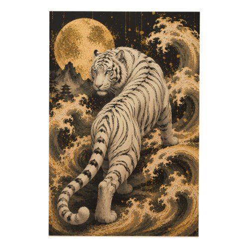 White Tiger Moon Wave Relief Art | Embossed White