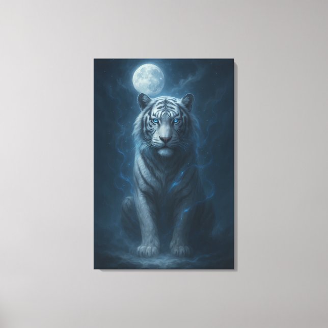 White Tiger – Moonlit Mystical Scene | ManJiangHon Canvas Print (Front)