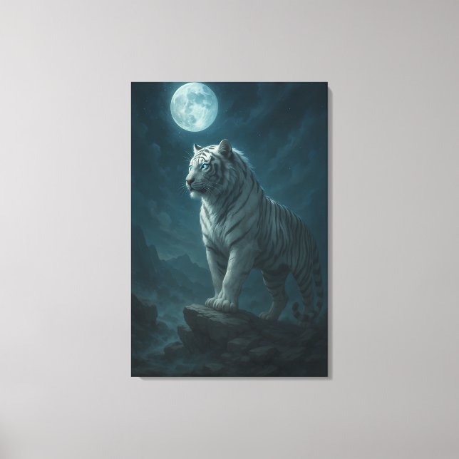 White Tiger – Moonlit Mystical Scene | ManJiangHon Canvas Print (Front)