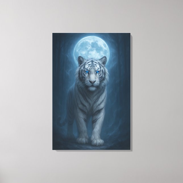 White Tiger – Moonlit Mystical Scene | ManJiangHon Canvas Print (Front)