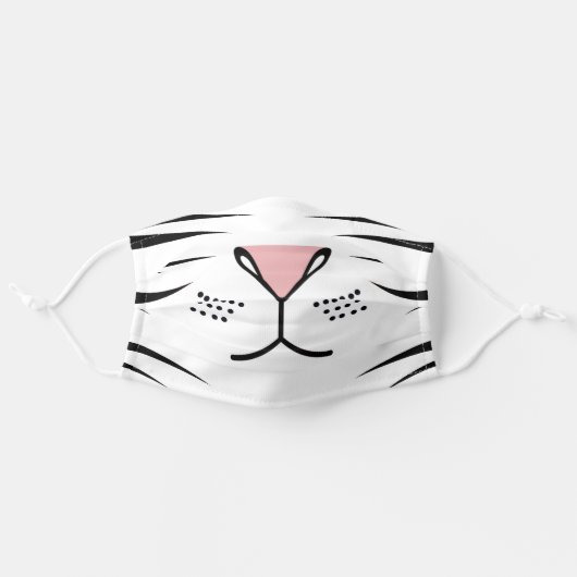 White Tiger Nose Adult Cloth Face Mask (Front, Unfolded)