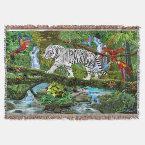 WHITE TIGER OF THE MYSTICAL JUNGLE THROW BLANKET