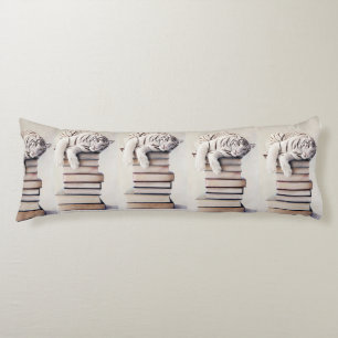 White Tiger on a Stack of Books – Elegant Body Pillow