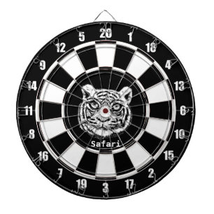 White Tiger on Black and White Dart Board