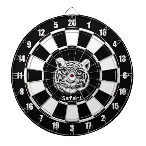 White Tiger on Black and White Dart Board