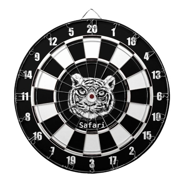 White Tiger on Black and White Dart Board (Front)