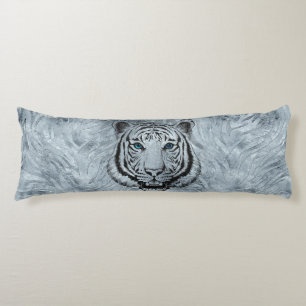 White Tiger on Frost glass background Body Pillow