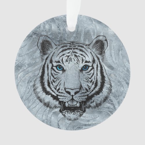 White Tiger on Frost glass background Ornament