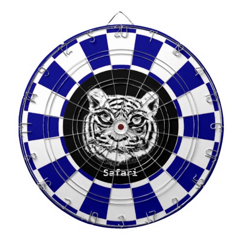 White Tiger on Navy Blue and White Dart Board