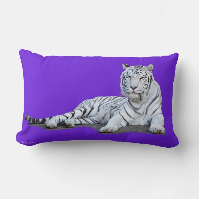 White Tiger on Purple Lumbar Pillow (Front)