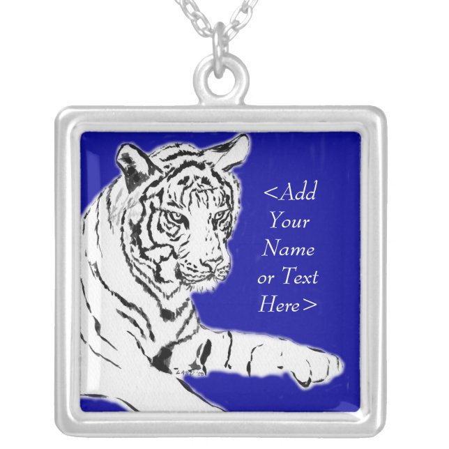 White Tiger Painting Silver Necklace (Custom Name) (Front)