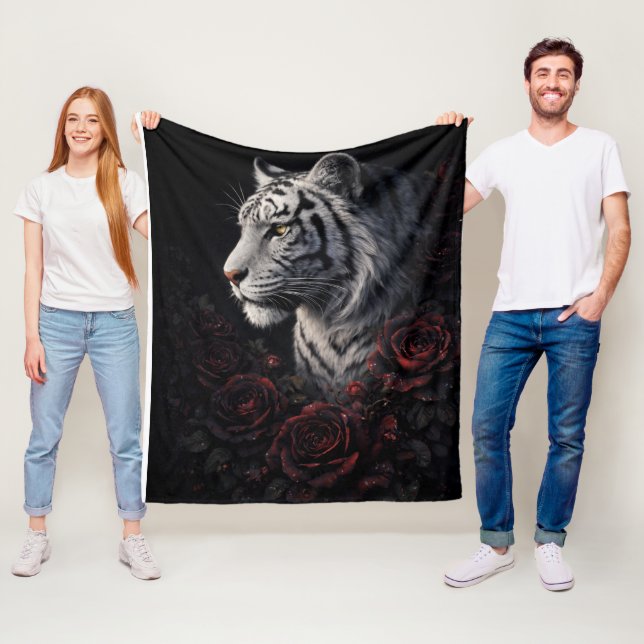 White Tiger Portrait – Calm Power and Silent Gaze Fleece Blanket (In Situ)