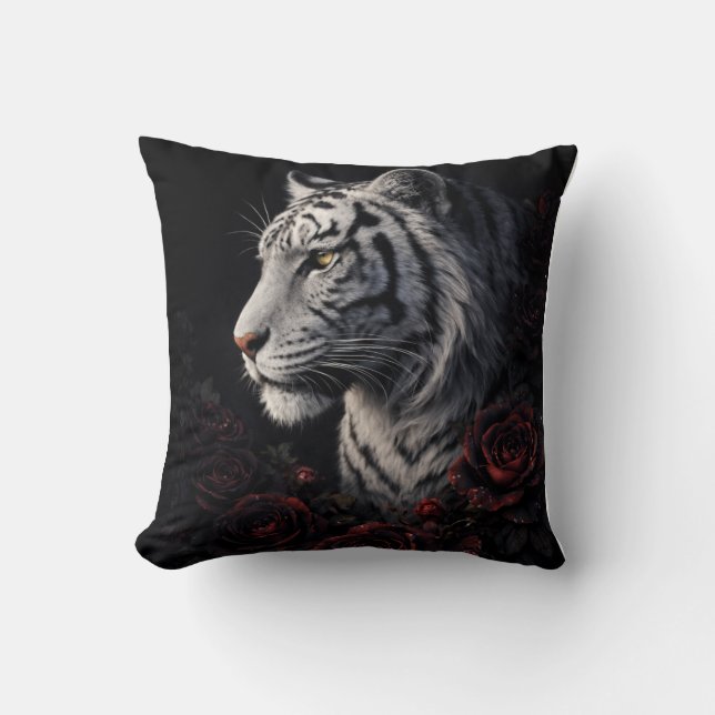 White Tiger Portrait – Calm Power and Silent Gaze Throw Pillow (Front)