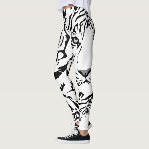 White Tiger Print Leggings