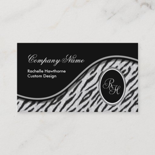 Customizable White Tiger Print Monogram S Business Cards ~ Bl