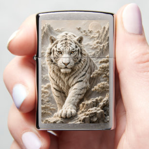 White Tiger Relief Art Majestic White Tiger Embo Zippo Lighter