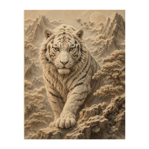 White Tiger Relief Art | Majestic White Tiger Scul