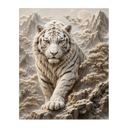 White Tiger Relief Art | Majestic White Tiger Scul