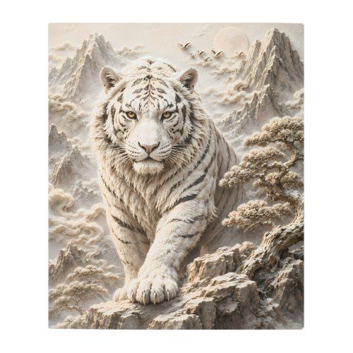 White Tiger Relief Art | Majestic White Tiger Scul