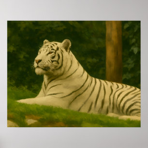 White Tiger Resting in Forest Light Poster