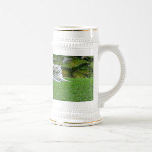 White Tiger Resting in Sunlit Green Foliage Beer Stein