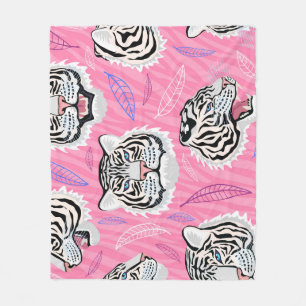 White Tiger Roar: Jungle Rainforest Pattern Fleece Blanket