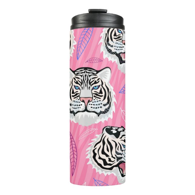 White Tiger Roar: Jungle Rainforest Pattern Thermal Tumbler (Front)
