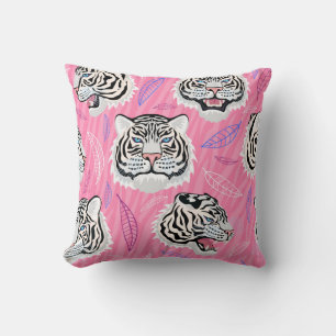 White Tiger Roar: Jungle Rainforest Pattern Throw Pillow